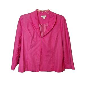 Kim Rogers Womens 100% Linen Blazer Size M Short Pink Long Sleeve Lined Office